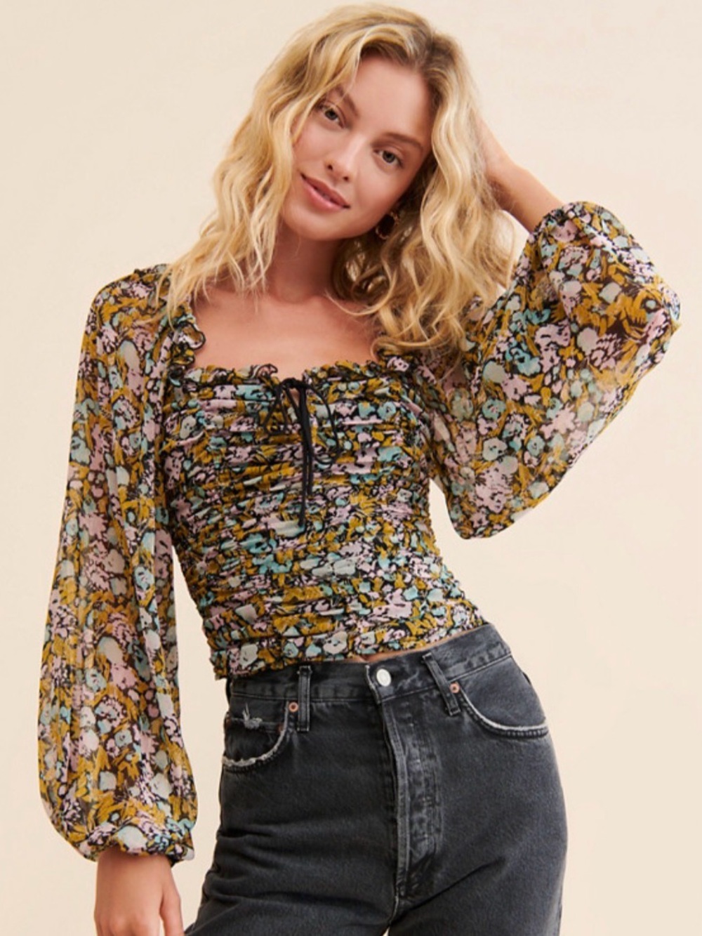 Free People Mabel Floral Ruched Top